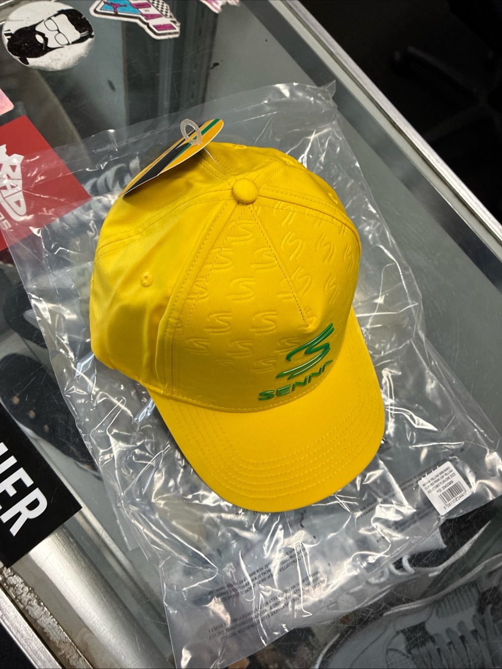 Ayrton Senna Debossed Logo Baseball Cap New NWT Rare OSFM Yellow - Picture 5 of 15